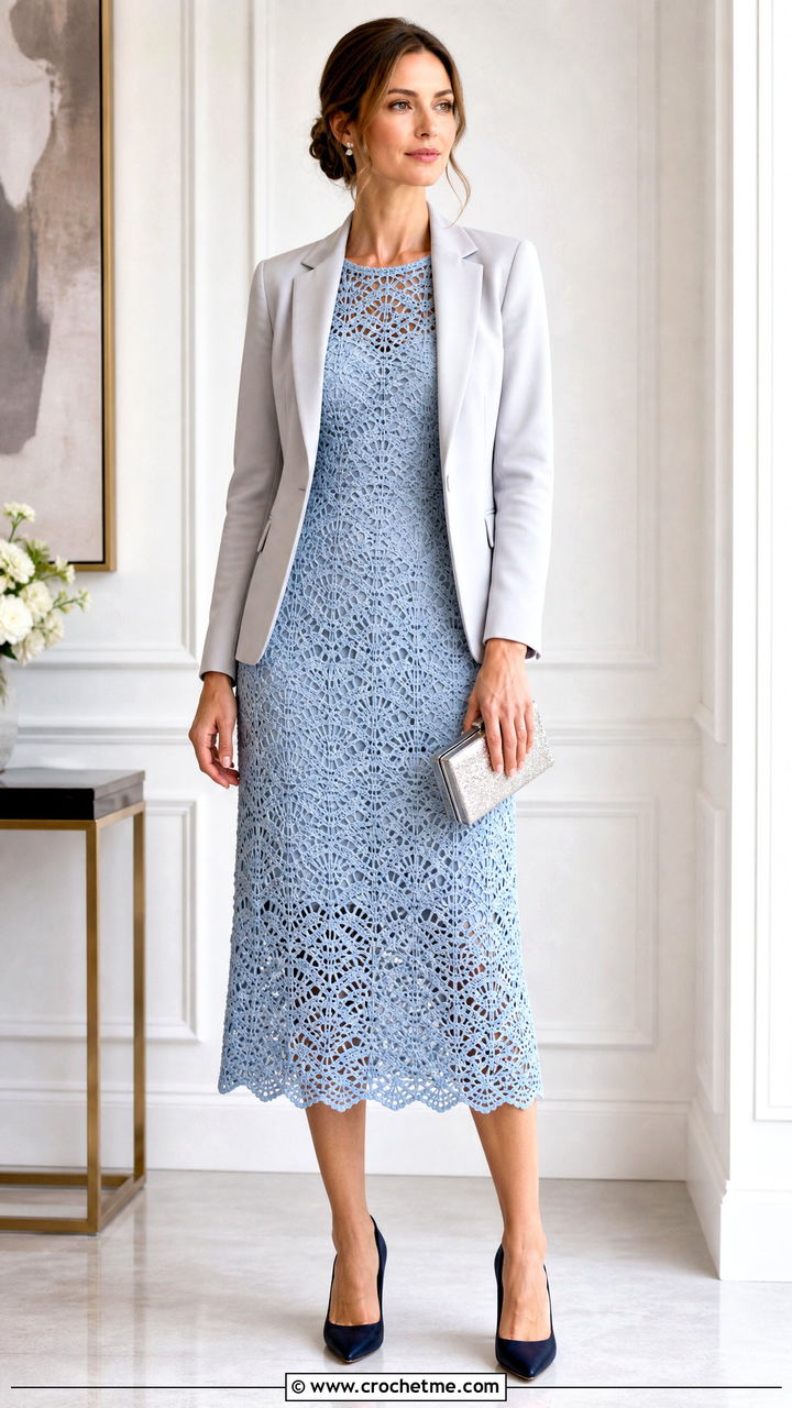 Lace Stitch Crochet Party Dress With Pointed Pumps - 35 crochet party dress outfit ideas