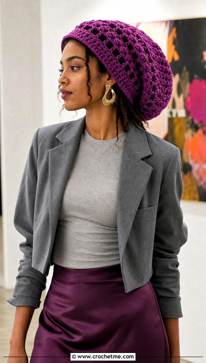 Lace Stitch Crochet Rasta Tam Hat With Satin Slip Skirt - 25 crochet rasta tam hat outfit ideas