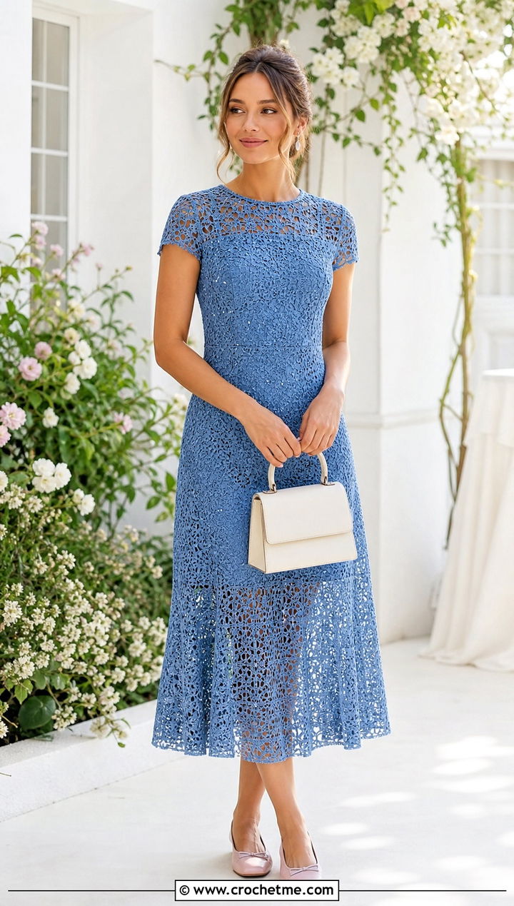 Lace Stitch Crochet Sequin Dress With Ballet Flats - 35 crochet sequin dress outfit ideas