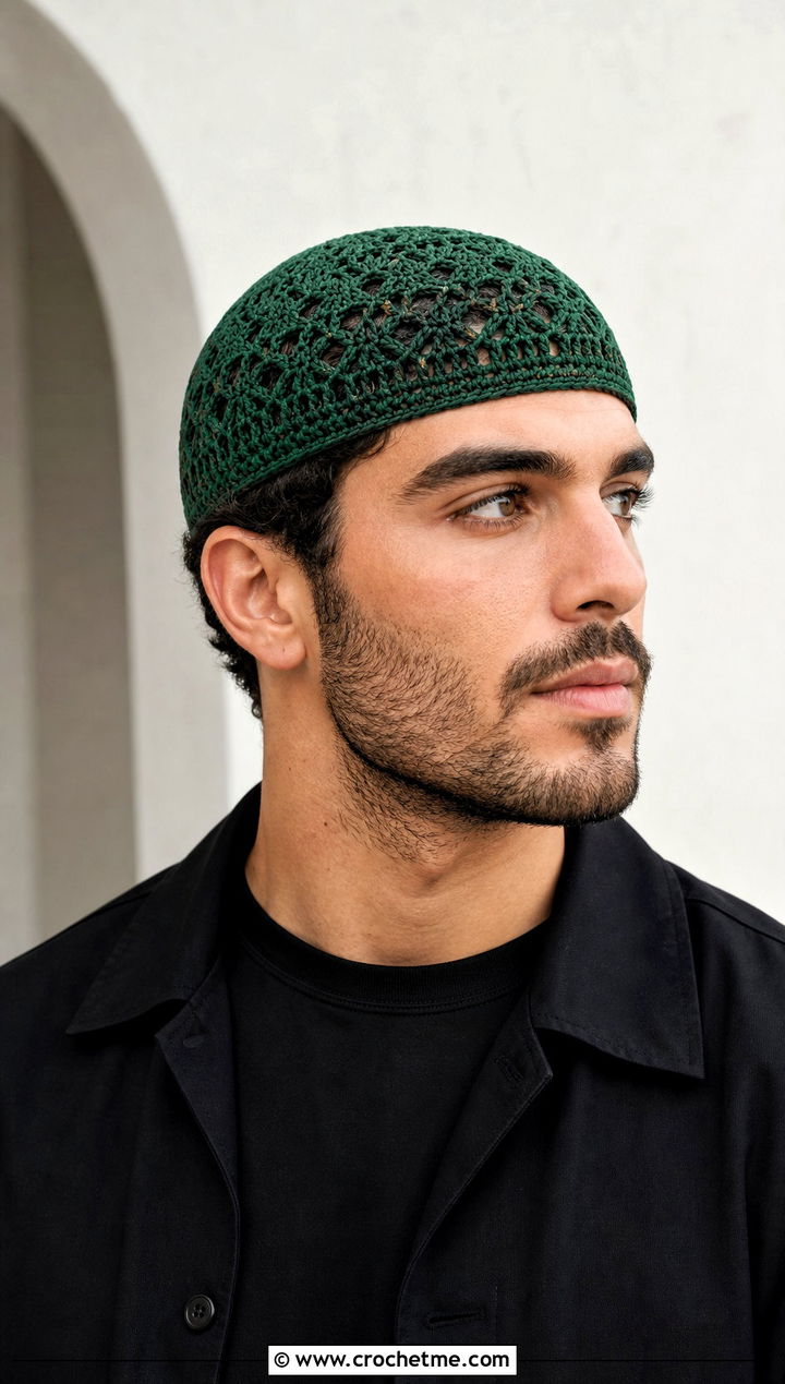 Lace Stitch Crochet Skull Cap With Monochrome Outfit - 25 Mens Crochet Skull Cap outfit ideas