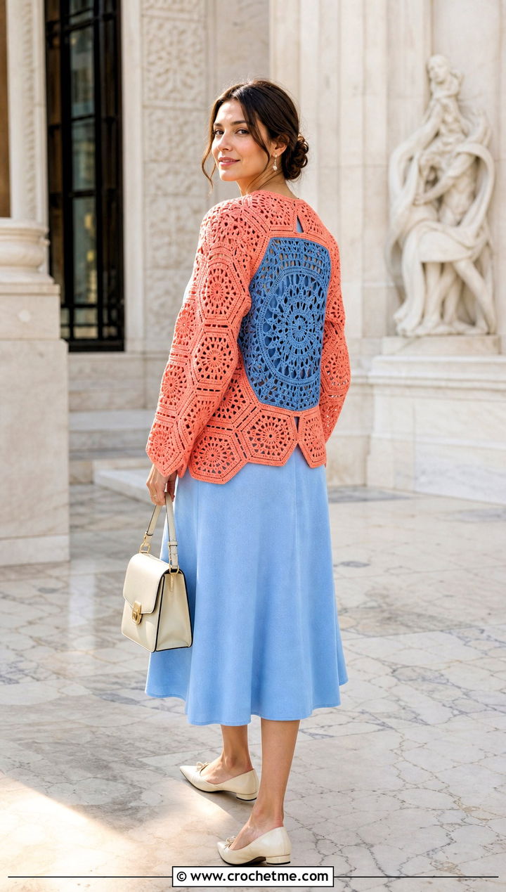 Lace Stitch Hexagon Cardigan With Granny Square Back And Midi Dress - 20 Hexagon Cardigan With Granny Square Back outfit ideas