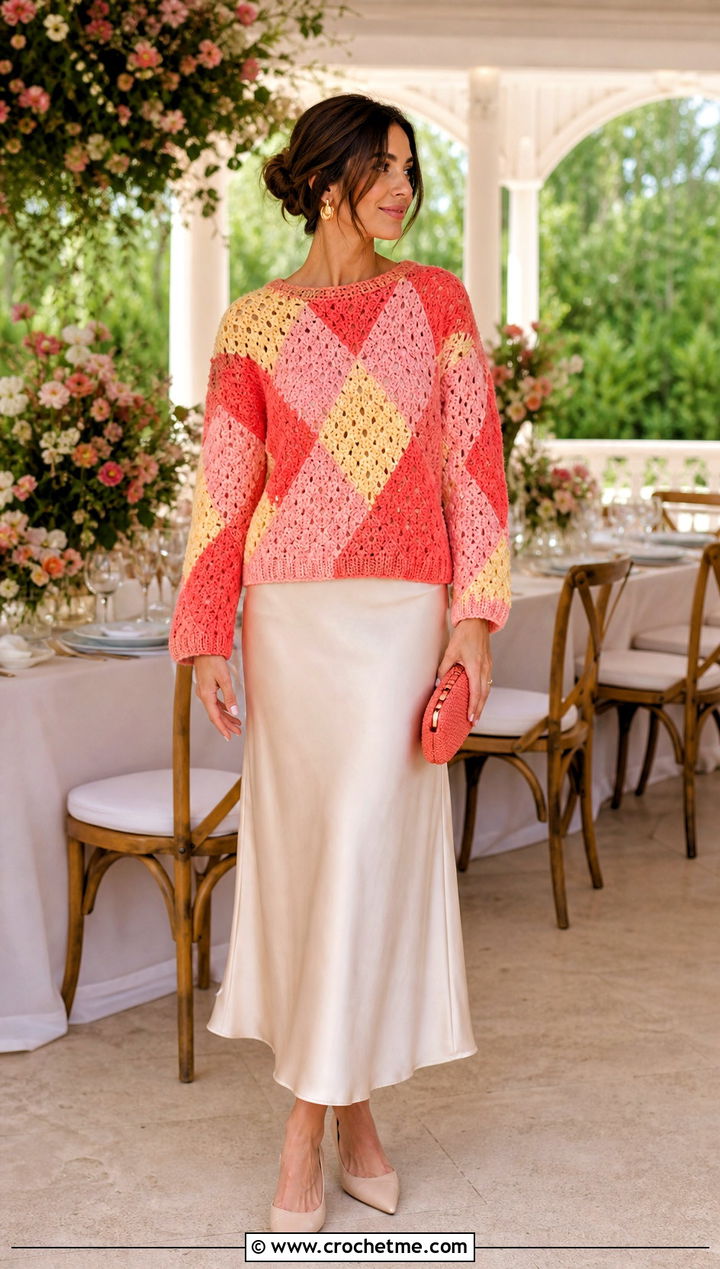 Lace Stitch Howls Crochet Sweater With Slip Skirt - 25 Howls Crochet Sweater outfit ideas