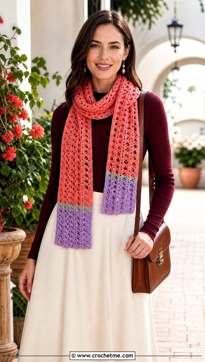 Lace Stitch Pencil Crochet Scarf With Midi Skirt - 30 Pencil Crochet Scarf outfit ideas