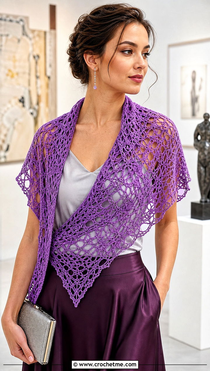 Lace Triangle Crochet Scarf With Satin Skirt - 15 Boho Triangle Crochet Scarf outfit ideas