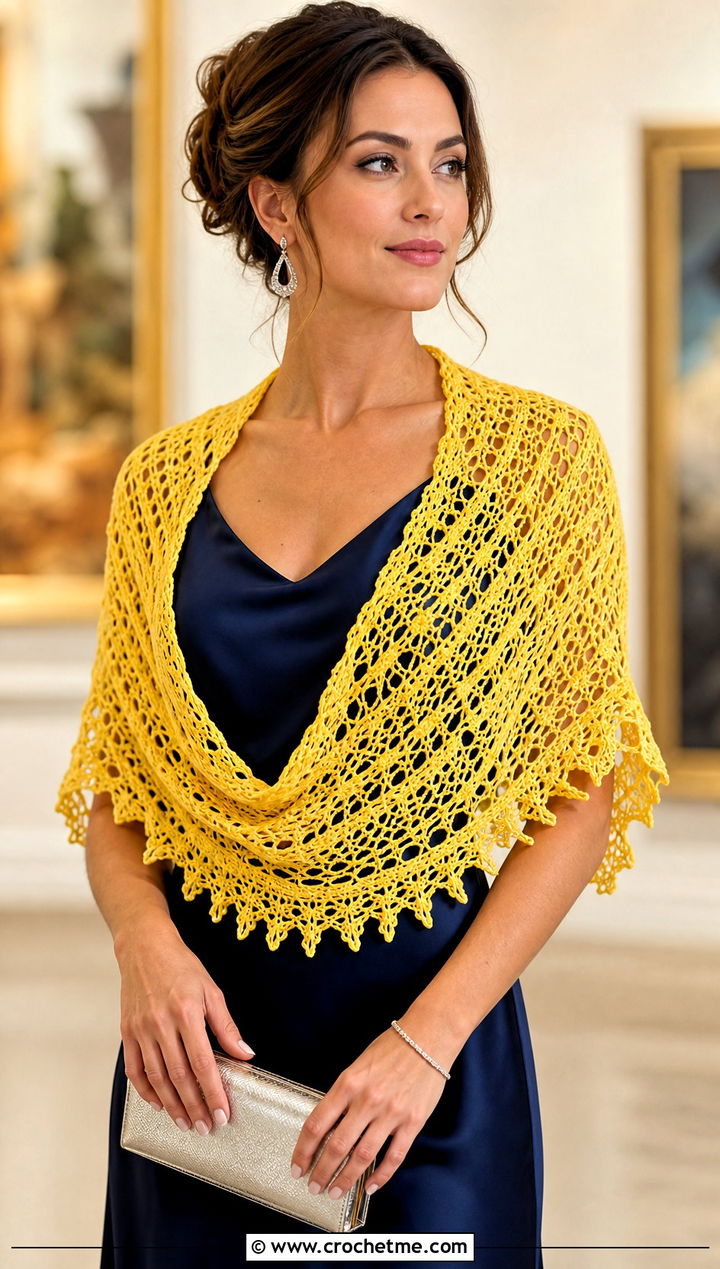 Lace Triangle Crochet Shawl With Satin Slip Dress - 25 triangle crochet shawls outfit ideas