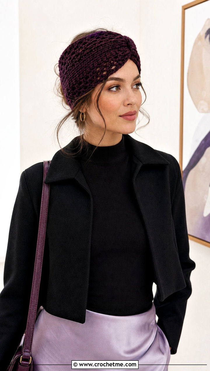 Lace Twist Crochet Ear Warmer With Satin Skirt - 25 twist crochet ear warmer outfit ideas