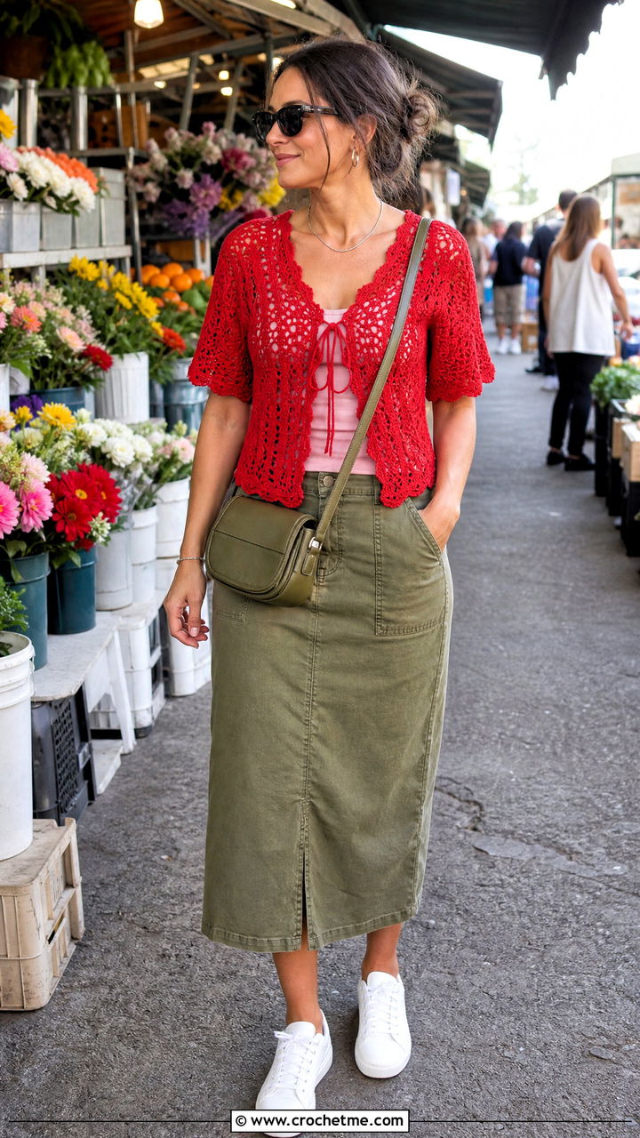 Lace Up Crochet Cover Up Top With Utility Skirt - 35 crochet cover up top outfit ideas