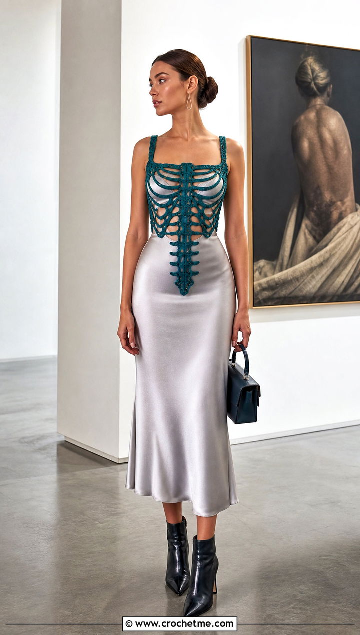 Lace Up Crochet Skeleton Corset With Slip Dress - 15 crochet skeleton corset outfit ideas