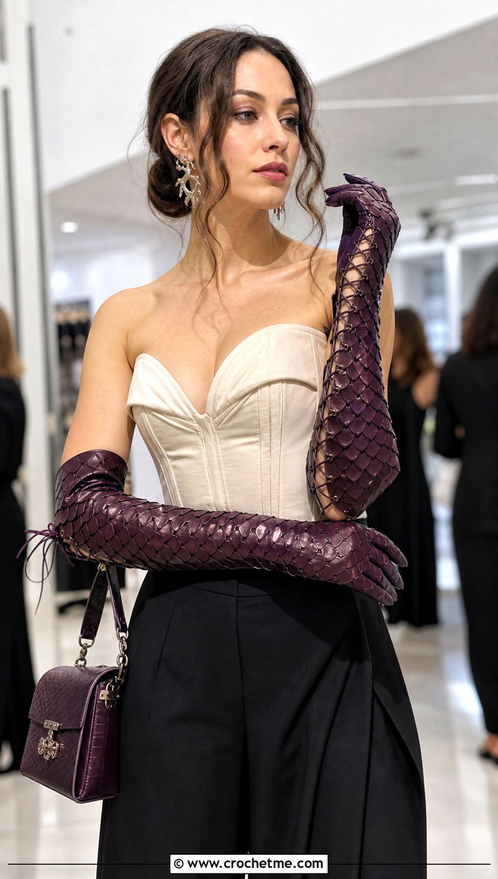 Lace Up Dragon Scale Gauntlets With Corset Top - 30 dragon scale crochet gloves outfit ideas