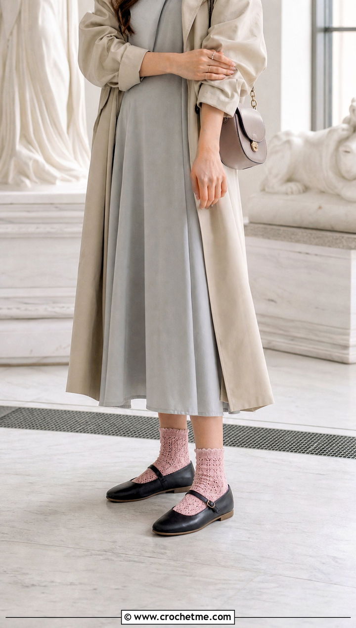 Lace Wool Crochet Ankle Socks With Mary Janes - 20 Wool Crochet Sock outfit ideas