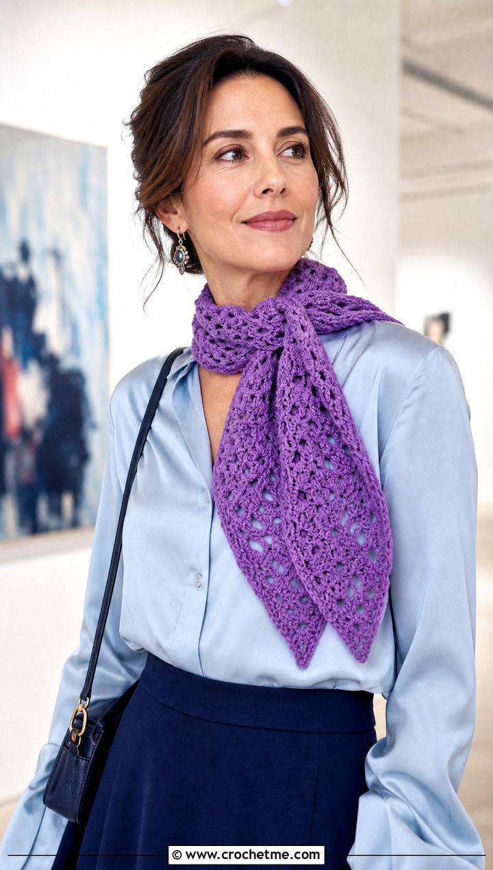 Laceweight Crochet Granny Stitch Scarf With Satin Blouse - 30 crochet granny stitch scarf outfit ideas