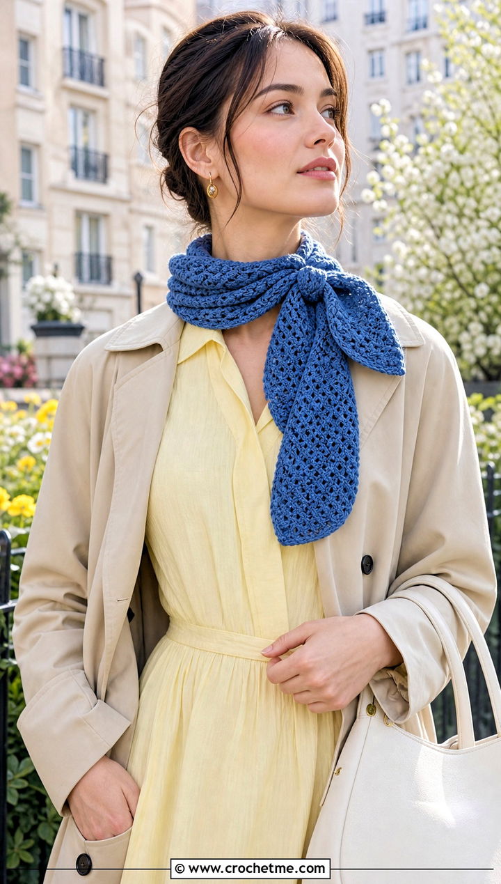 Laceweight Moss Stitch Crochet Scarf With Spring Dress - 25 Moss Stitch Crochet Scarf outfit ideas