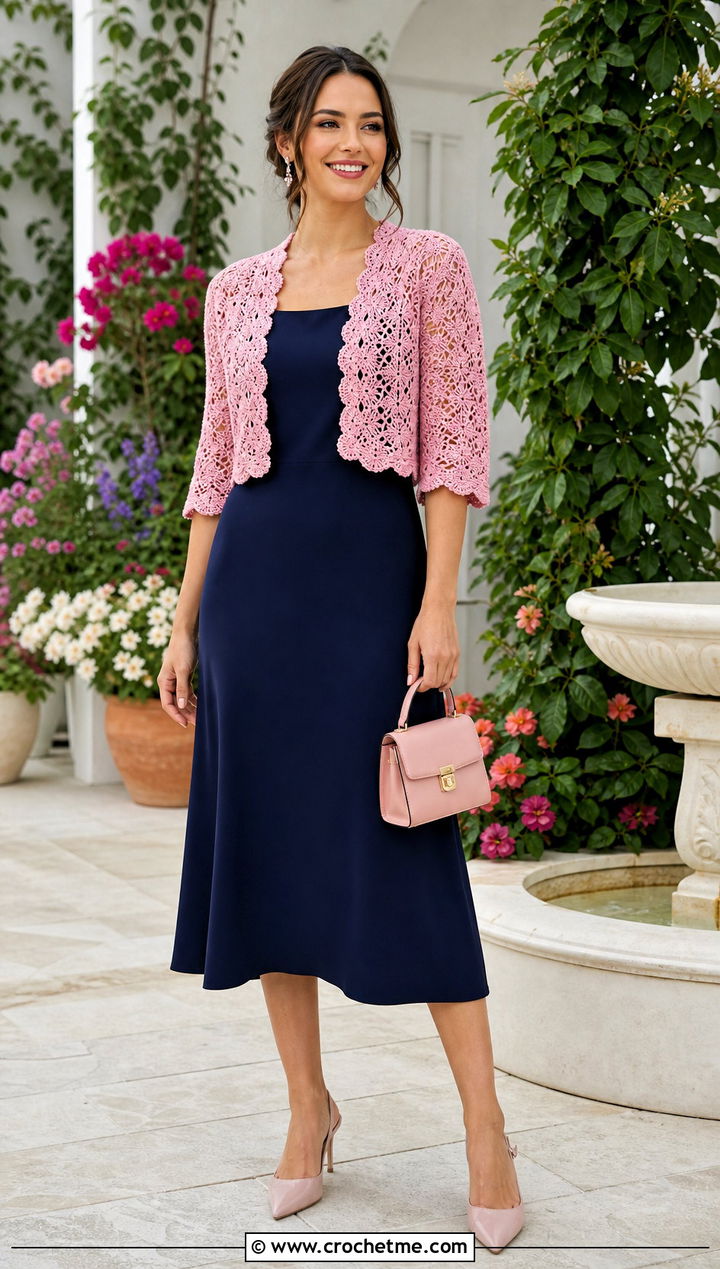 Lacy Bolero Crochet Cropped Shrug With Midi Dress - 25 Crochet Cropped Shrug outfit ideas