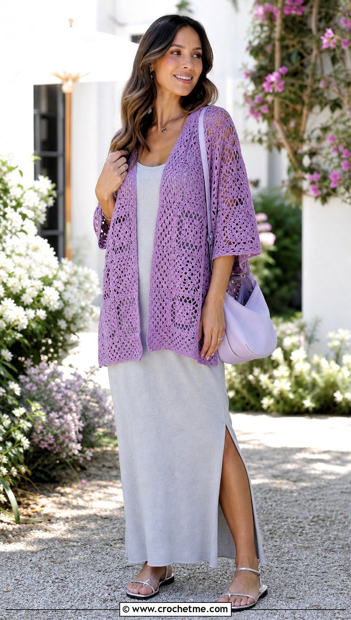 Lacy Granny Square Cardigan With Maxi Dress - 25 For Granny Square Cardigan outfit ideas