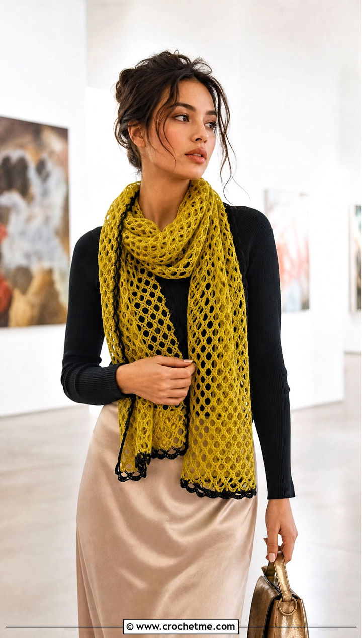 Lacy Mesh Crochet Hufflepuff Scarf With Satin Skirt - 30 crochet hufflepuff scarf outfit ideas