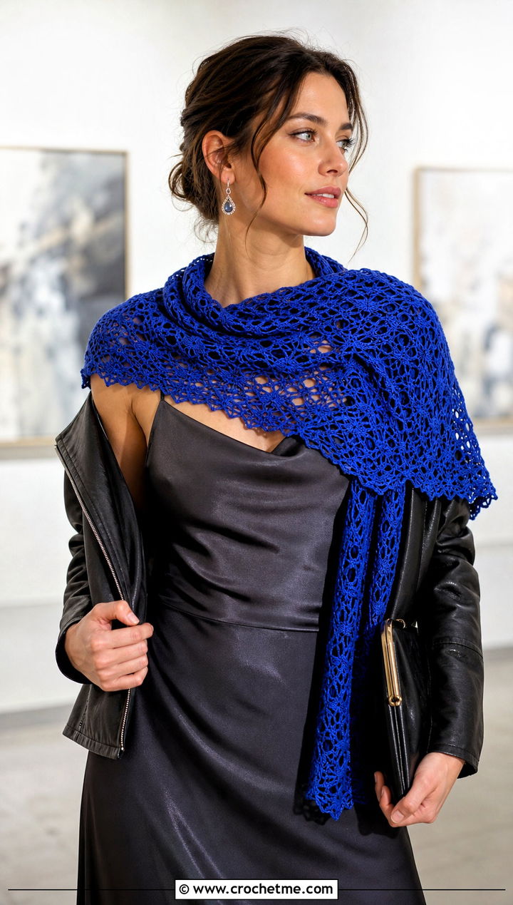 Lacy Openwork Crochet Scarf With Slip Dress - 15 Light Weight Crochet Scarf outfit ideas