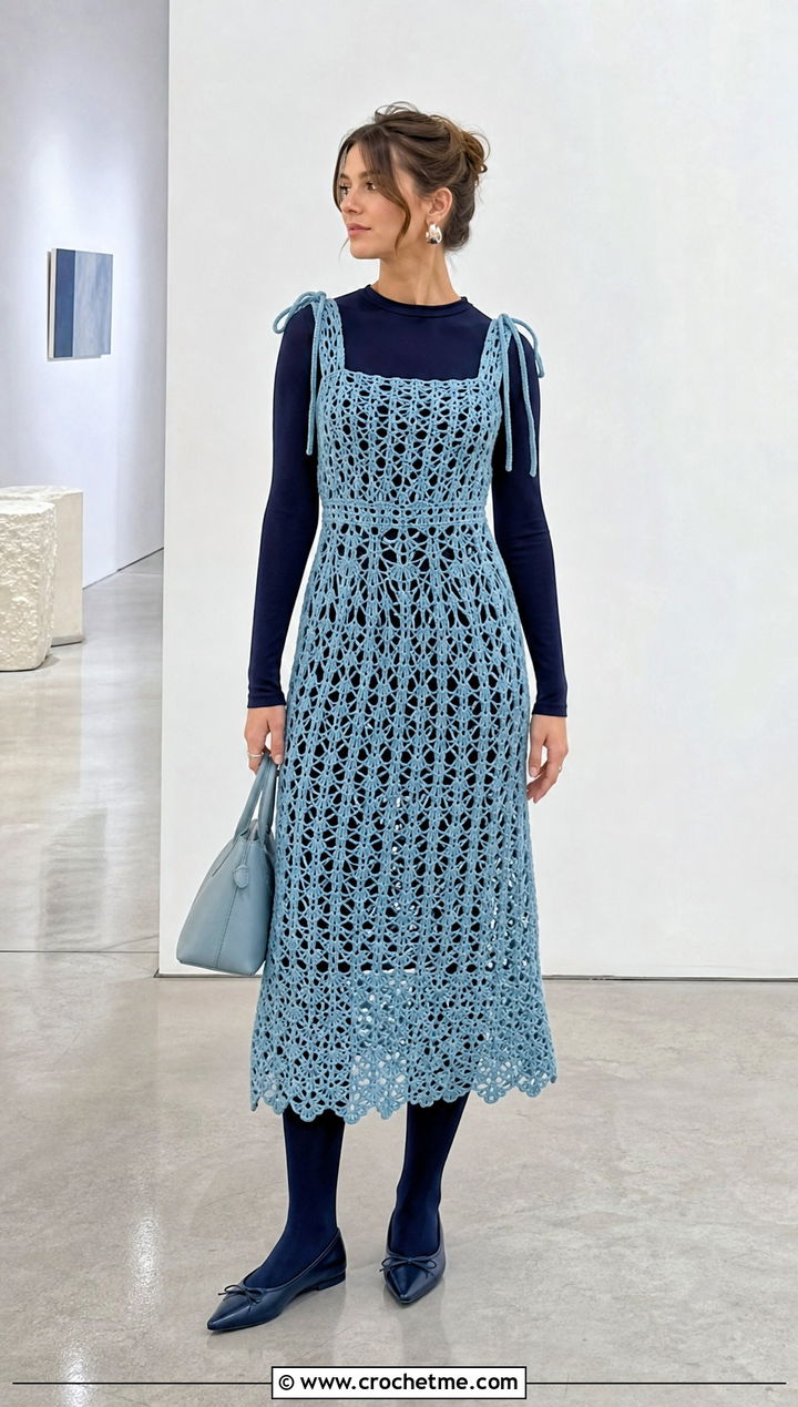 Lagoon Blue Abigail Fairy Crochet Dress With Monochrome Layers - 25 abigail fairy crochet dress outfit ideas