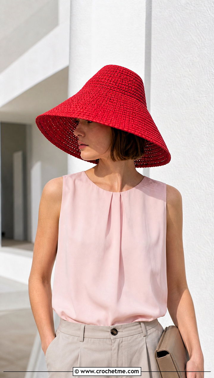 Lampshade Crochet Raffia Sun Hat With Cropped Pants - 30 Crochet Raffia Sun Hat outfit ideas