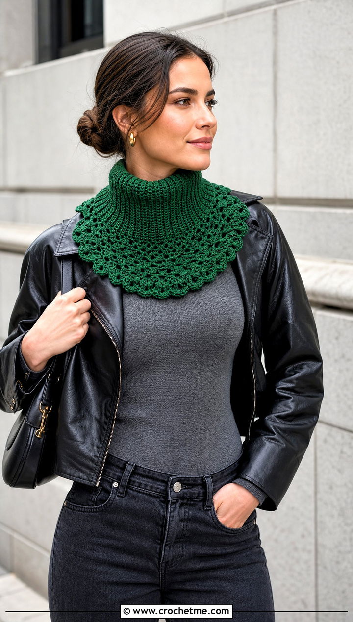 Lansdowne Crochet Cowl With Leather Jacket - 15 lansdowne crochet cowl outfit ideas