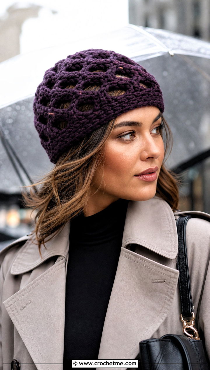 Lattice Braided Crochet Beanie With Trench Coat - 15 Braided Crochet Beanie outfit ideas