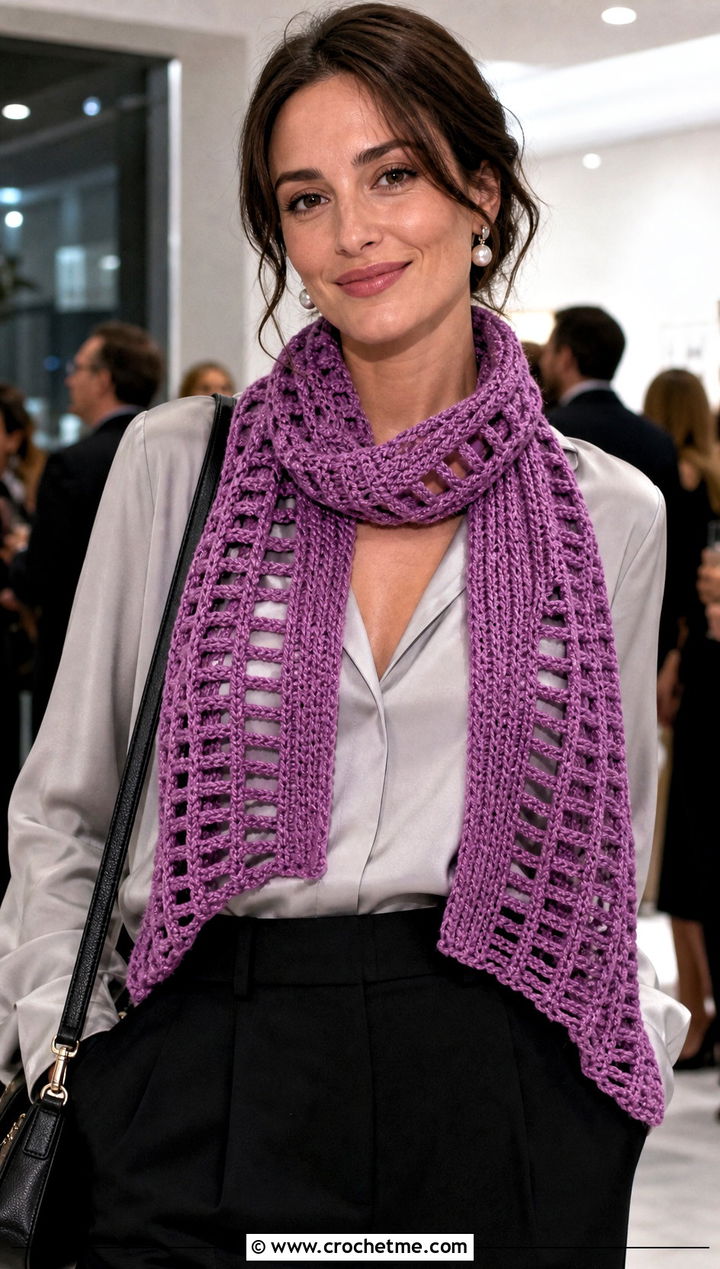 Lattice Brioche Crochet Scarf With Satin Blouse - 25 Brioche Crochet Scarf outfit ideas