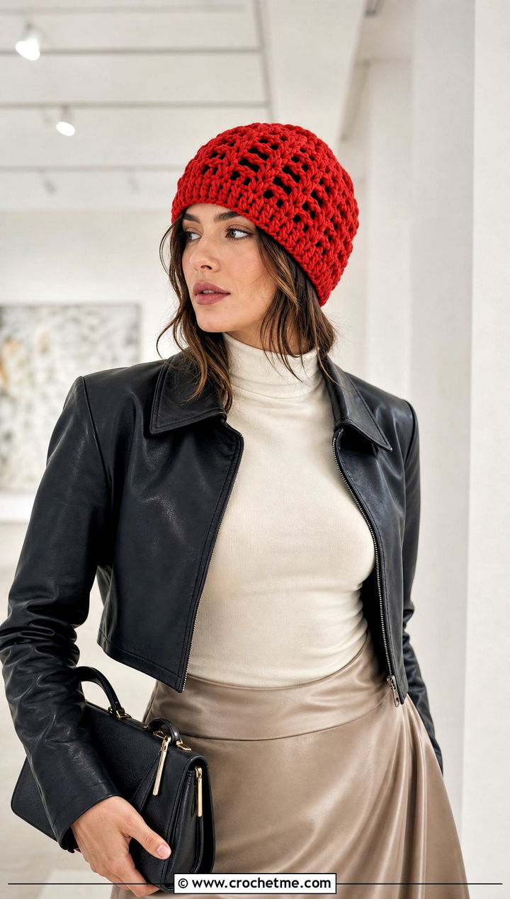 Lattice Cable Crochet Hat With Satin Skirt - 25 Cable Knit Crochet Hat outfit ideas