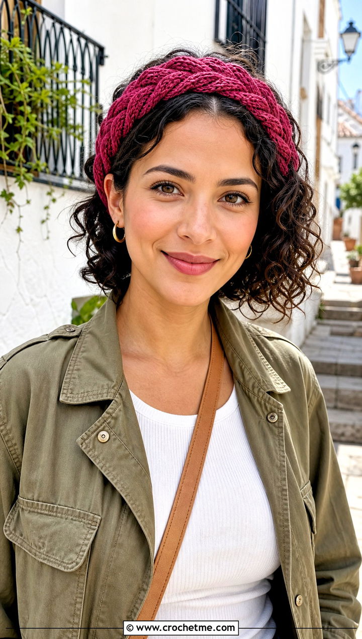 Laurel Cable Headband With Utility Jacket - 25 crochet cable headband outfit ideas