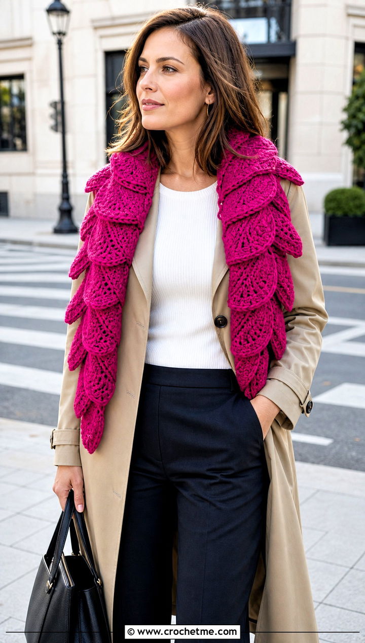 Layered Feather Crochet Shawl With Trench Coat - 30 crochet feather shawl outfit ideas
