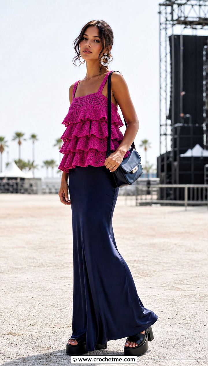 Layered Ruffle Crochet Tutu Top With Maxi Skirt - 15 crochet tutu top ideas