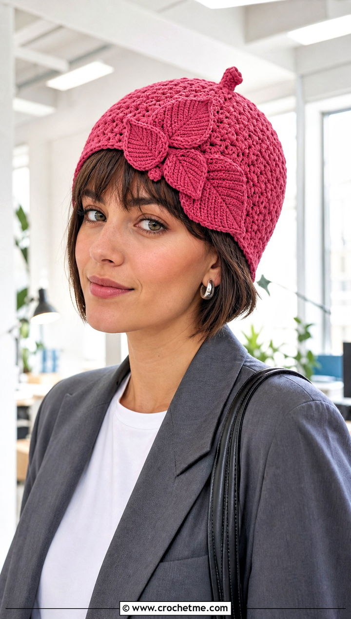 Leaf Cluster Crochet Acorn Hat With Pantsuit - 30 crochet acorn hat outfit ideas