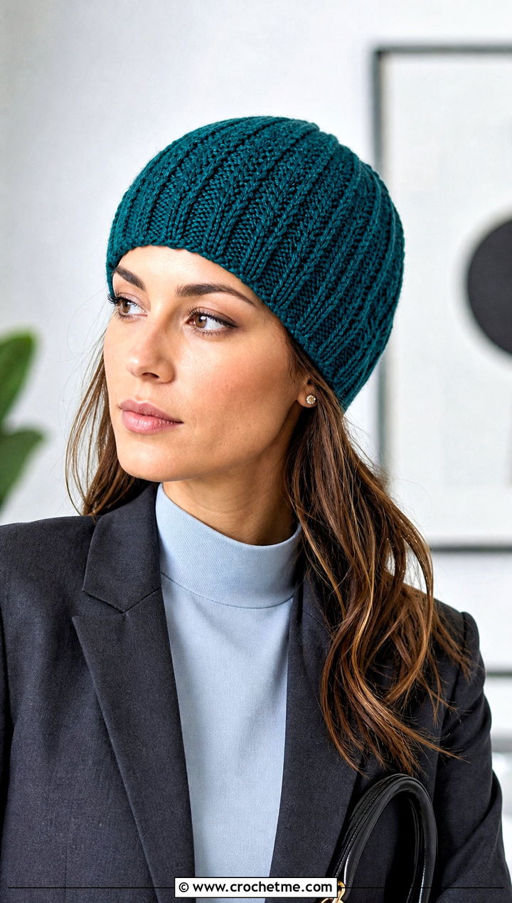 Leaf Rib Beanie With Tailored Blazer - 25 Crochet Leaf Hat outfit ideas