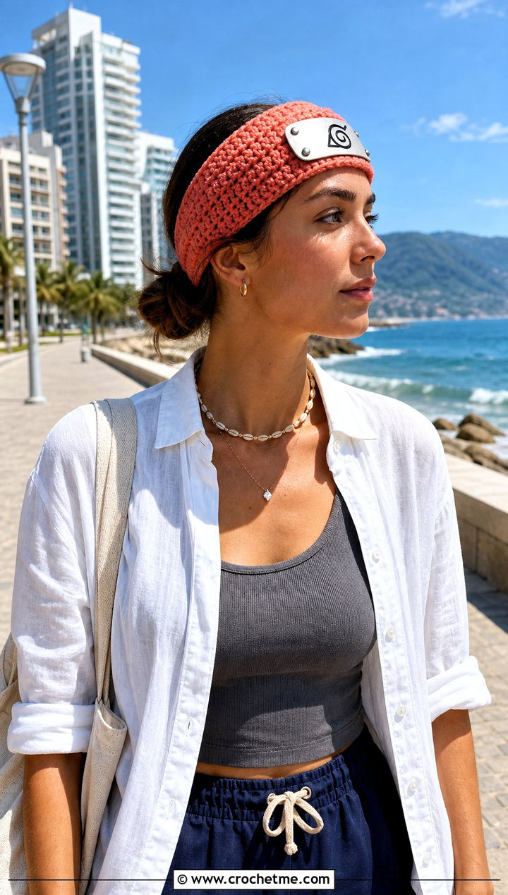 Leaf Village Bandanna Crochet Naruto Headband With Bermuda Shorts - 30 crochet naruto headband outfit ideas