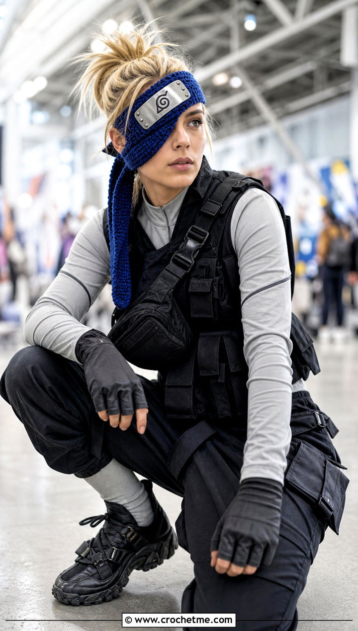 Leaf Village Eye Patch Wrap Crochet Naruto Headband With Techwear - 30 crochet naruto headband outfit ideas