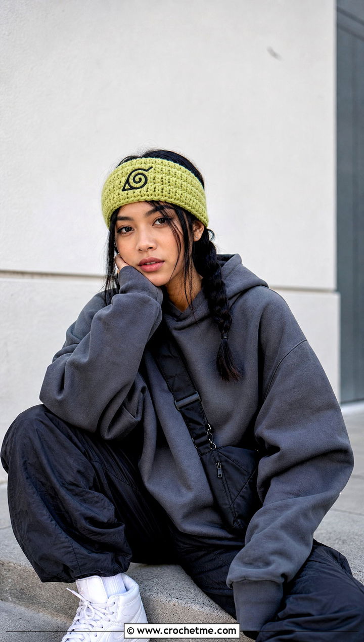 Leaf Village Ribbed Crochet Naruto Headband With Streetwear - 30 crochet naruto headband outfit ideas