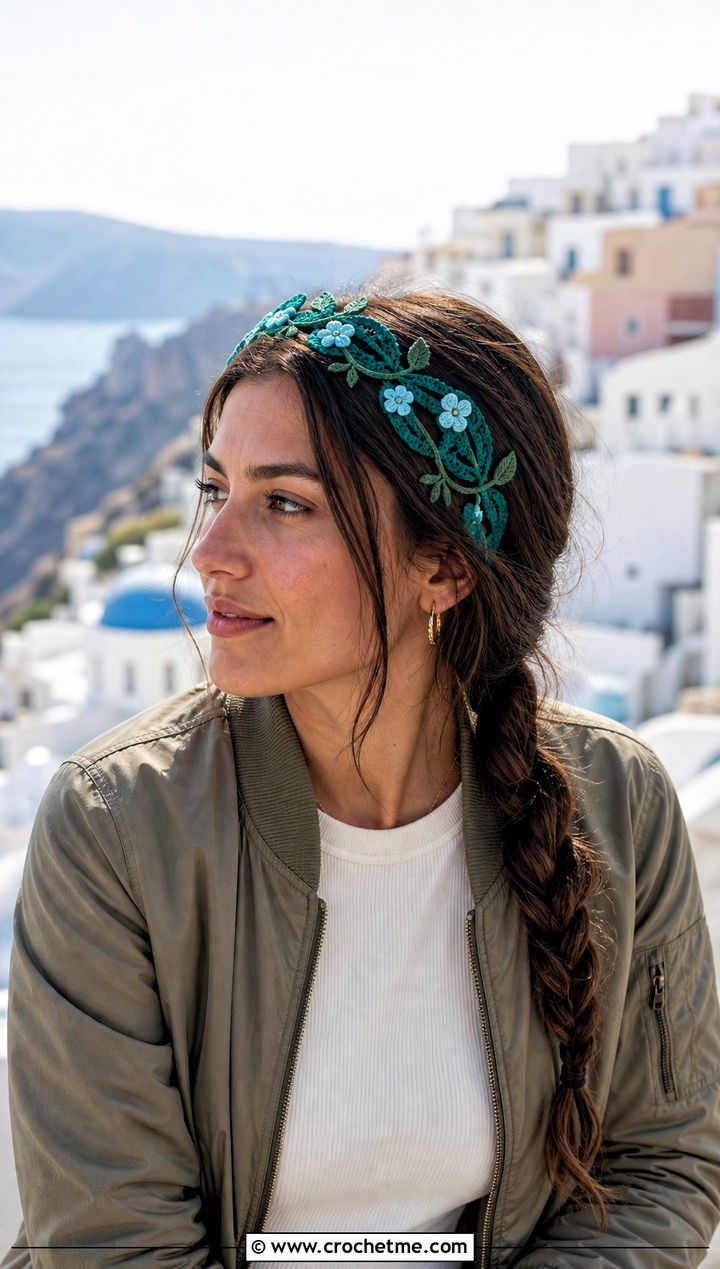 Leafy Vine Crochet Headband With Cargo Pants - 15 crochet headband with flower decoration outfit ideas
