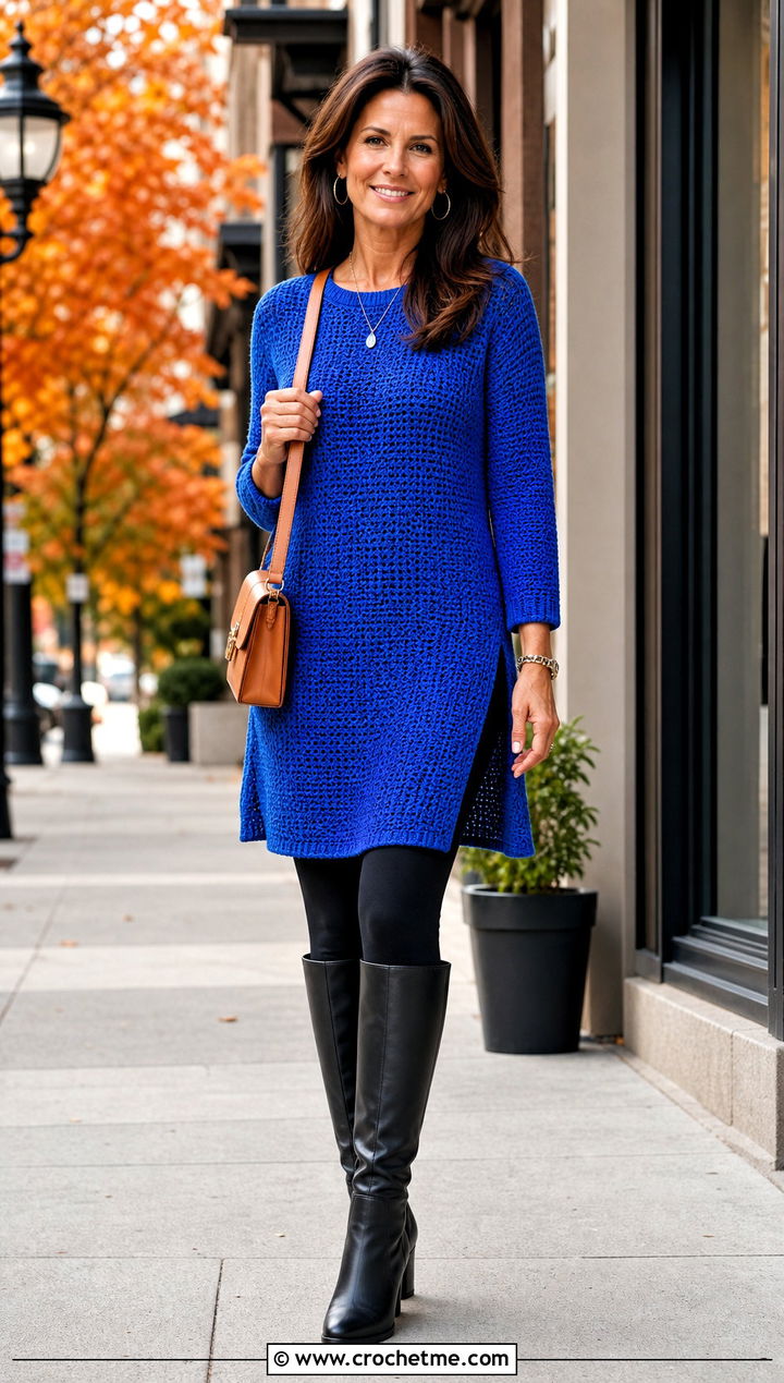 Lemon Peel Stitch Crochet Tunic Top With Leggings - 30 lemon peel stitch crochet top outfit ideas