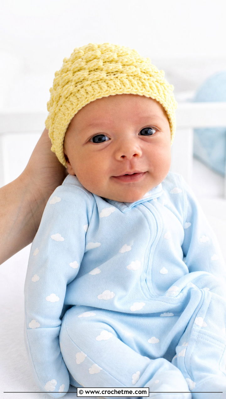 Lemon Peel Stitch Preemie Beanie With Cloud Print Sleeper - 30 crochet premie hats outfit ideas