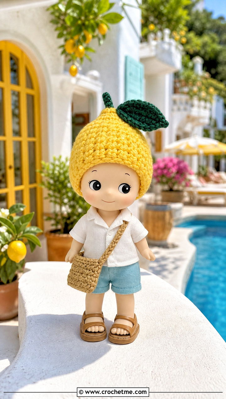 Lemon Sonny Angel Crochet Hat With Resort Shirt - 30 sonny angel crochet hat outfit ideas