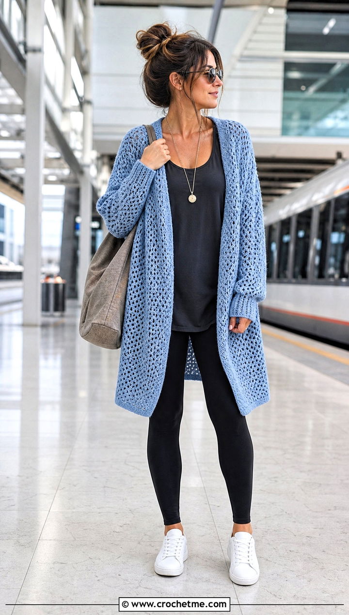 Light Cocoon Crochet Cardigan With Leggings - 25 light crochet cardigan outfit ideas