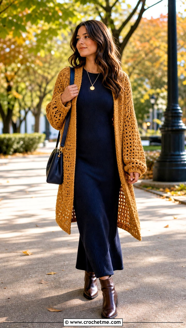 Light Oversized Crochet Cardigan With Maxi Dress - 25 light crochet cardigan outfit ideas