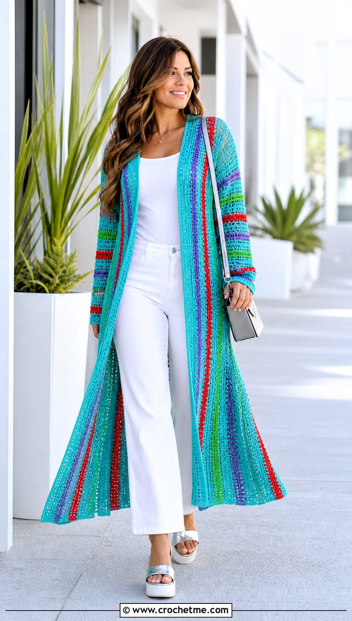 Lightsaber Striped Crochet Duster With Monochrome Basics - 25 Star Wars Crochet Clothes and outfit ideas