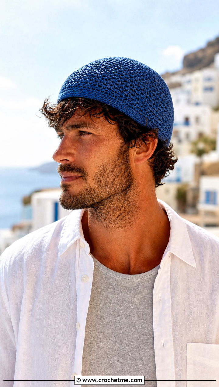 Lightweight Cotton Crochet Beanie With Linen Shirt - 25 easy crochet beanie for men outfit ideas
