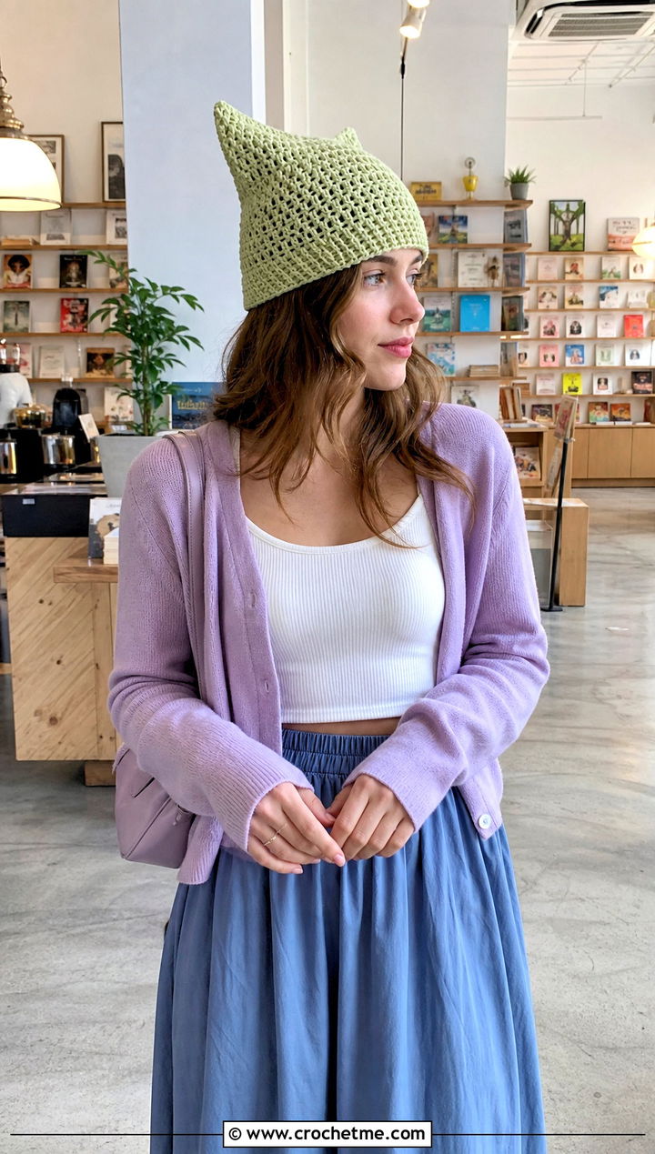 Lightweight Cotton Finn Hat With Cardigan And Midi Skirt - 30 crochet adventure time finn hat outfit ideas