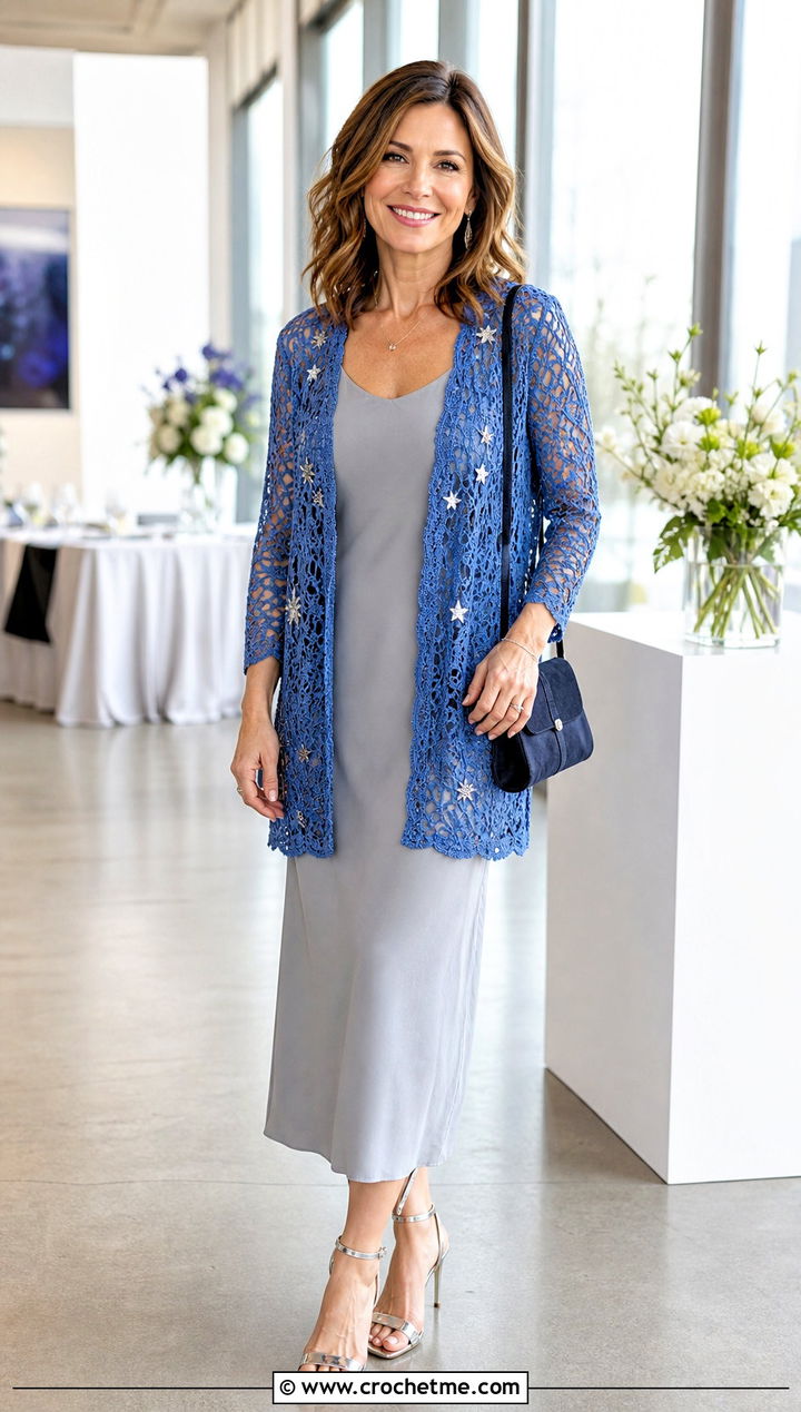 Lightweight Lace Folklore Crochet Cardigan With Column Dress - 25 Taylor Swift Folklore Crochet Cardigan outfit ideas