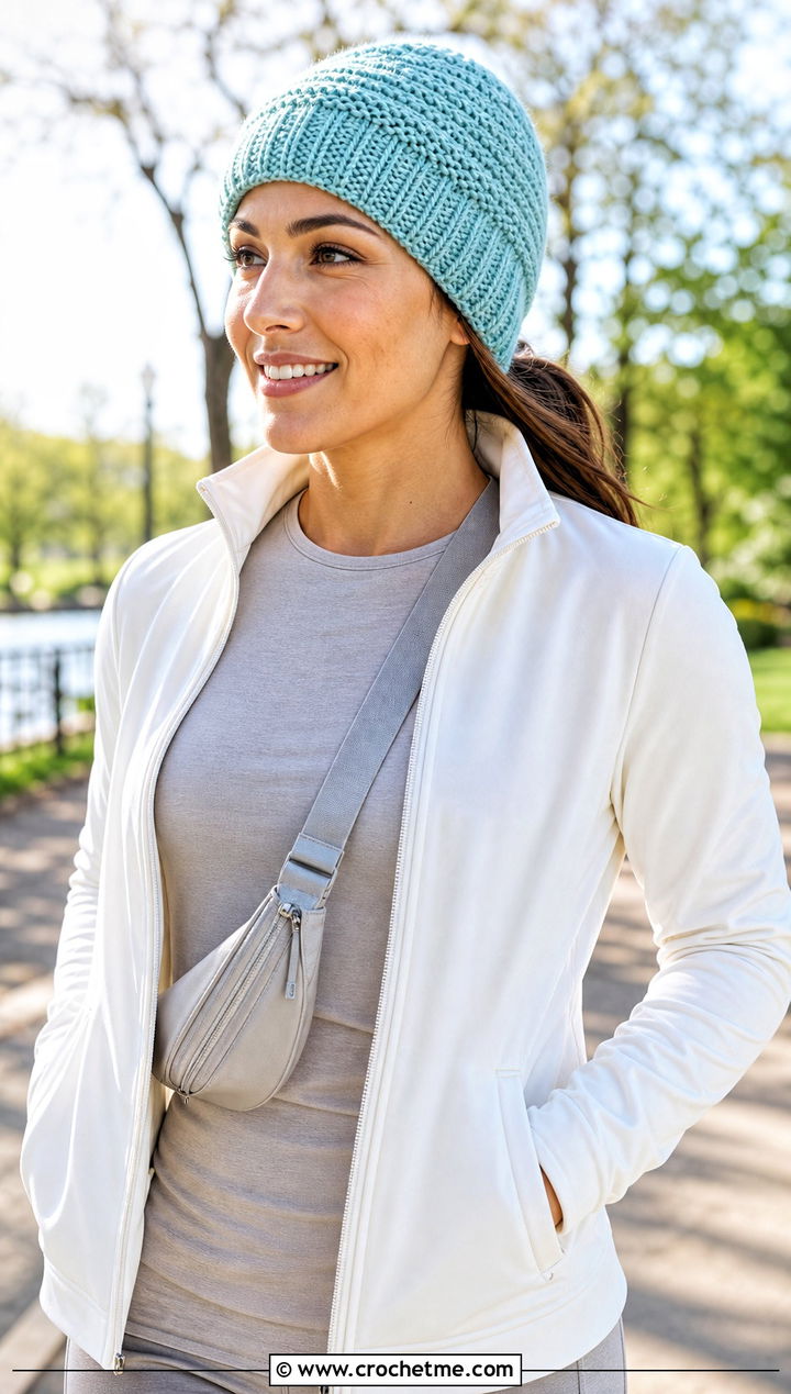 Lightweight Merino Crochet Short Row Beanie With Athleisure Set - 20 Crochet Short Row Beanie outfit ideas