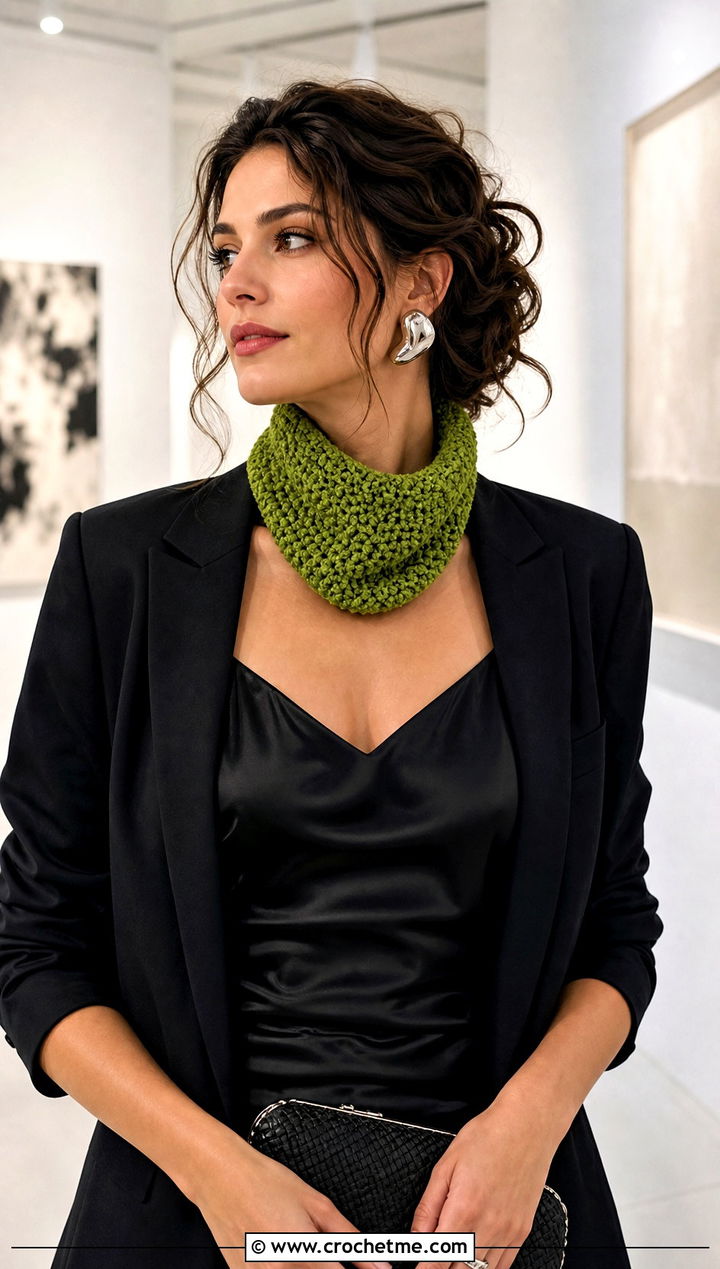 Lightweight Moss Stitch Crochet Cowl With Slip Dress - 15 Moss Stitch Crochet Cowl outfit ideas