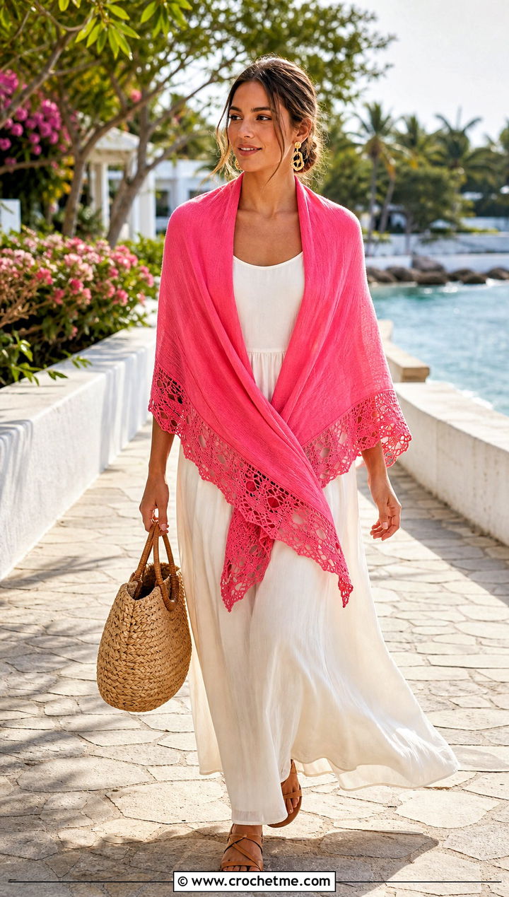 Lightweight Outlander Shawl With Maxi Dress - 35 crochet outlander shawl outfit ideas