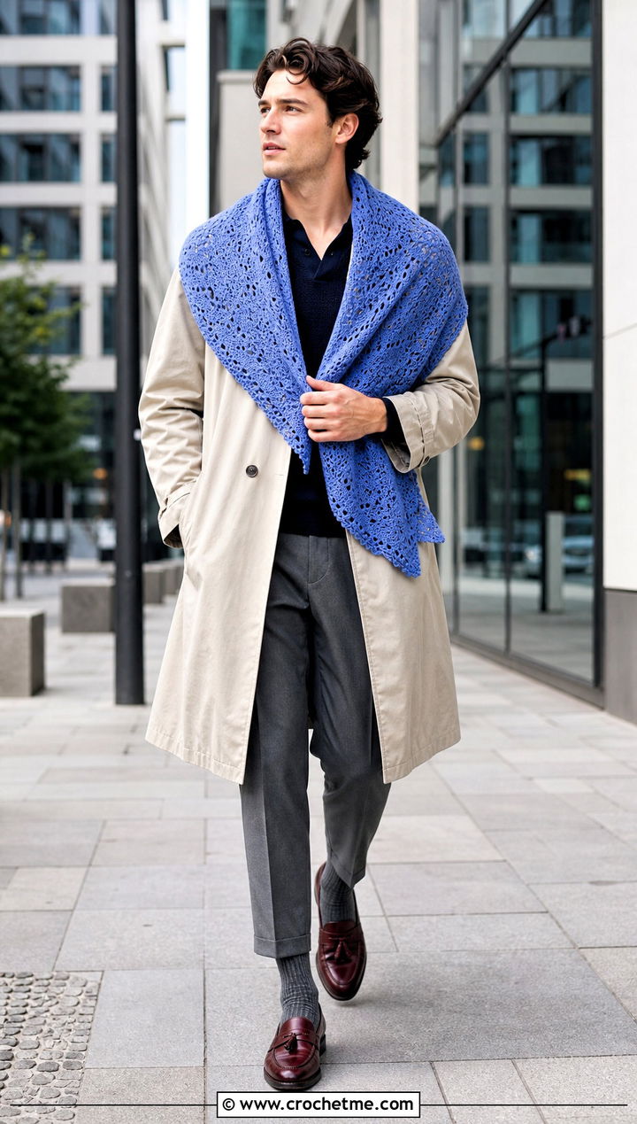 Lightweight Prayer Shawl With Trench Coat And Loafers - 20 Mens Crochet Prayer Shawl outfit ideas