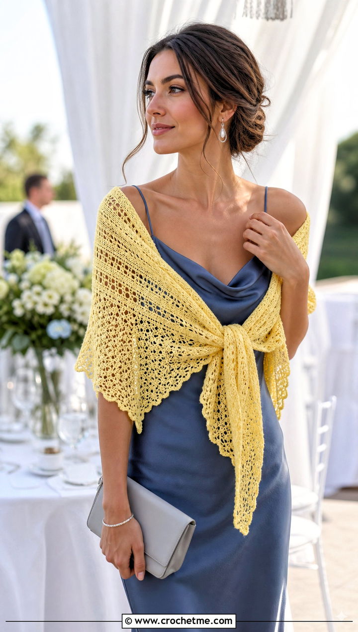 Lightweight Triangle Shawl With Slip Dress And Flats - 30 easy crochet triangle shawl outfit ideas