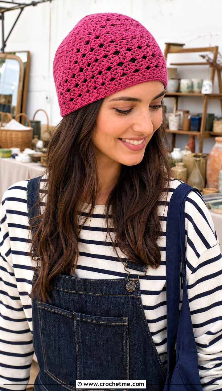 Lightweight Vintage Vibes Beanie With Denim Overalls - 15 Vintage Vibes Beanie By The Crochet Fix outfit ideas